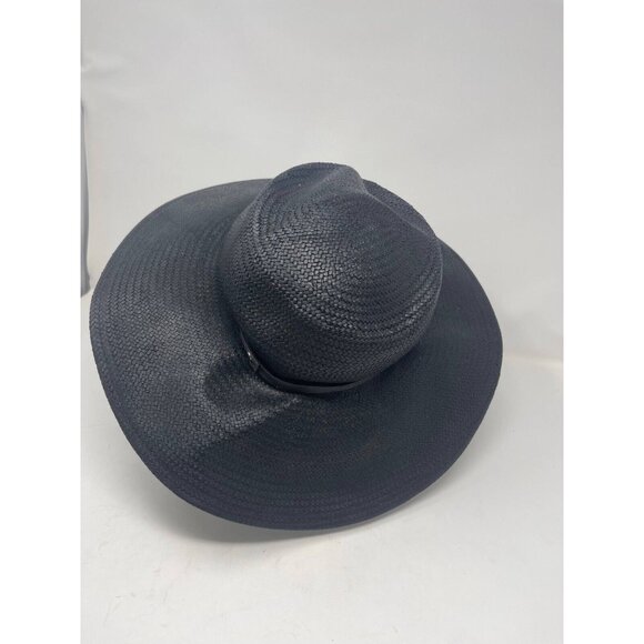 Janessa Leone Straw  Sun Hat Women  Black Size Medium Wide Brim